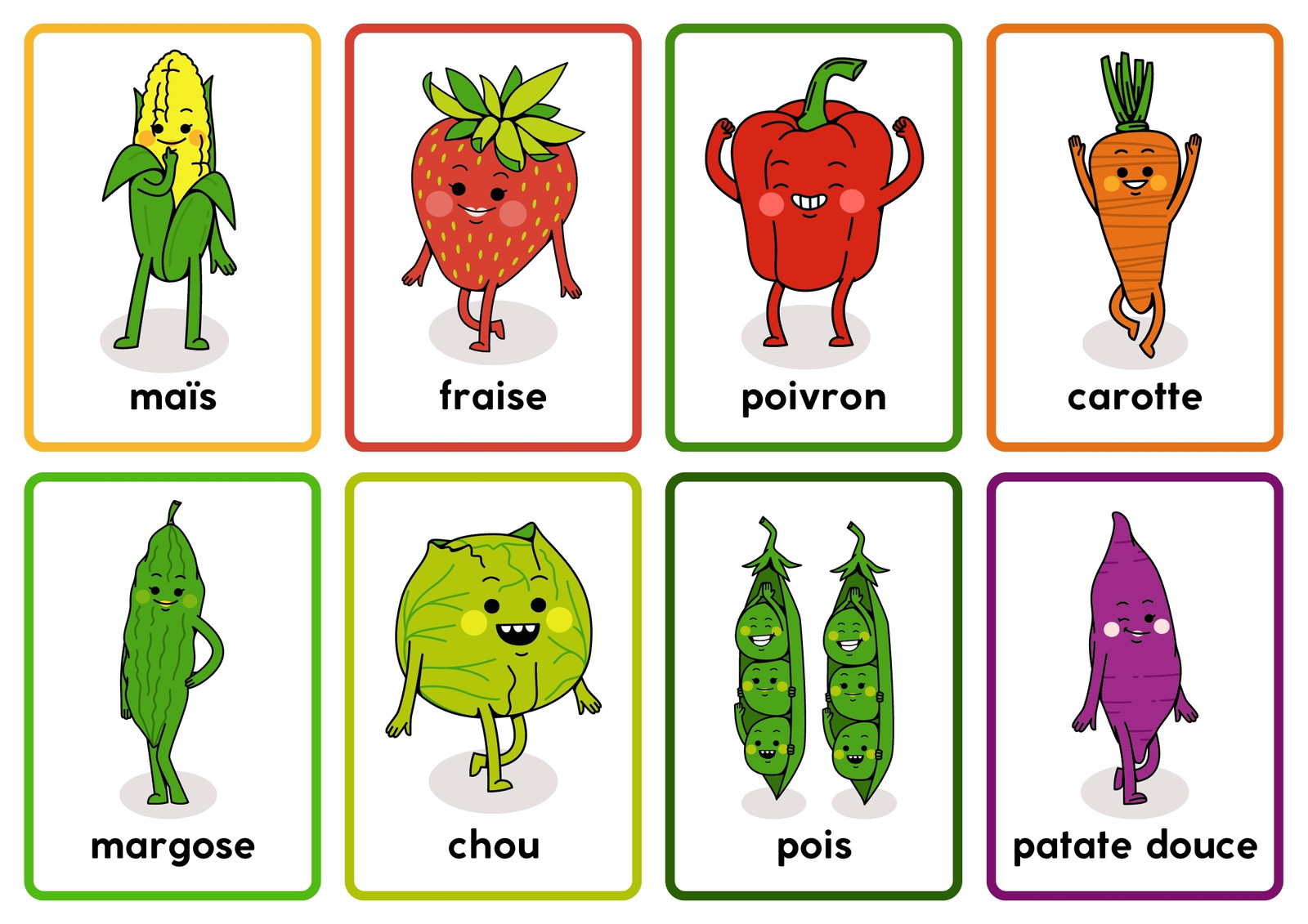 Fiches mémo sur les Fruits et légumes Colorées