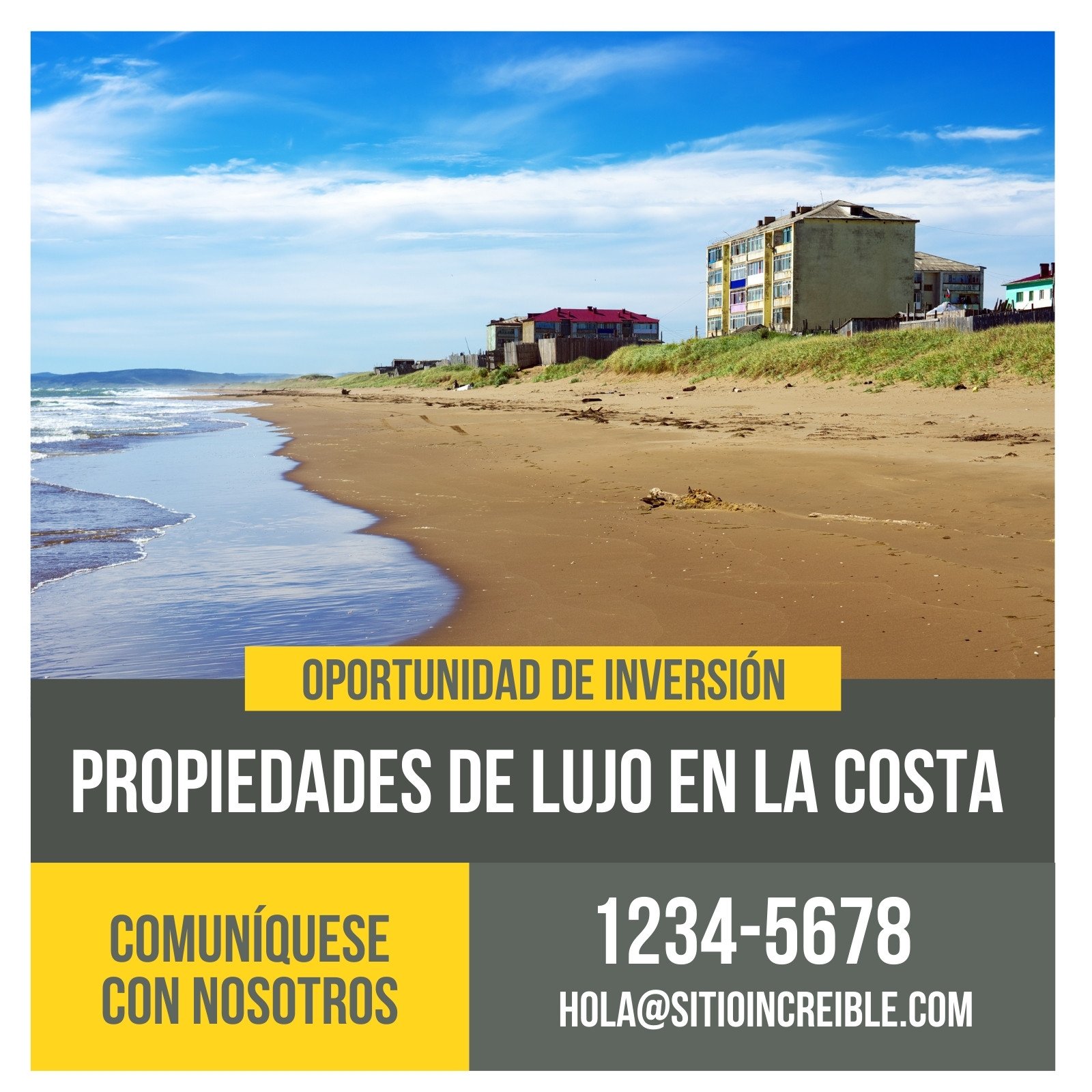 Post para redes sociales para inmobiliaria Venta Playa Verde Amarillo