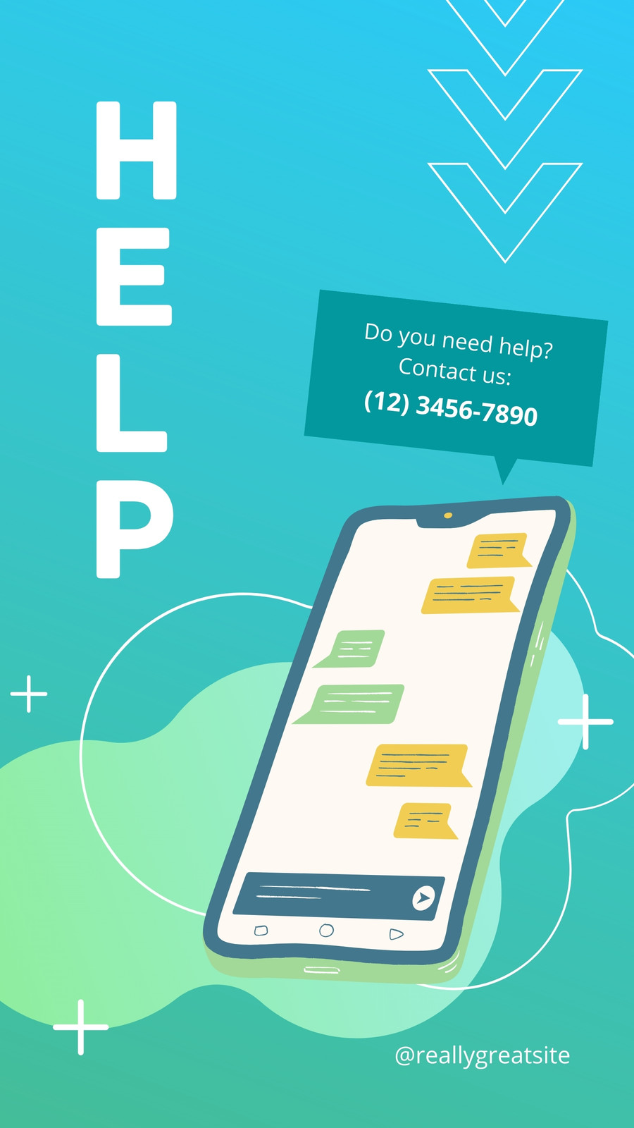 Green and Blue Illustrated Gradient Help Centre Chat Phone Instagram Story