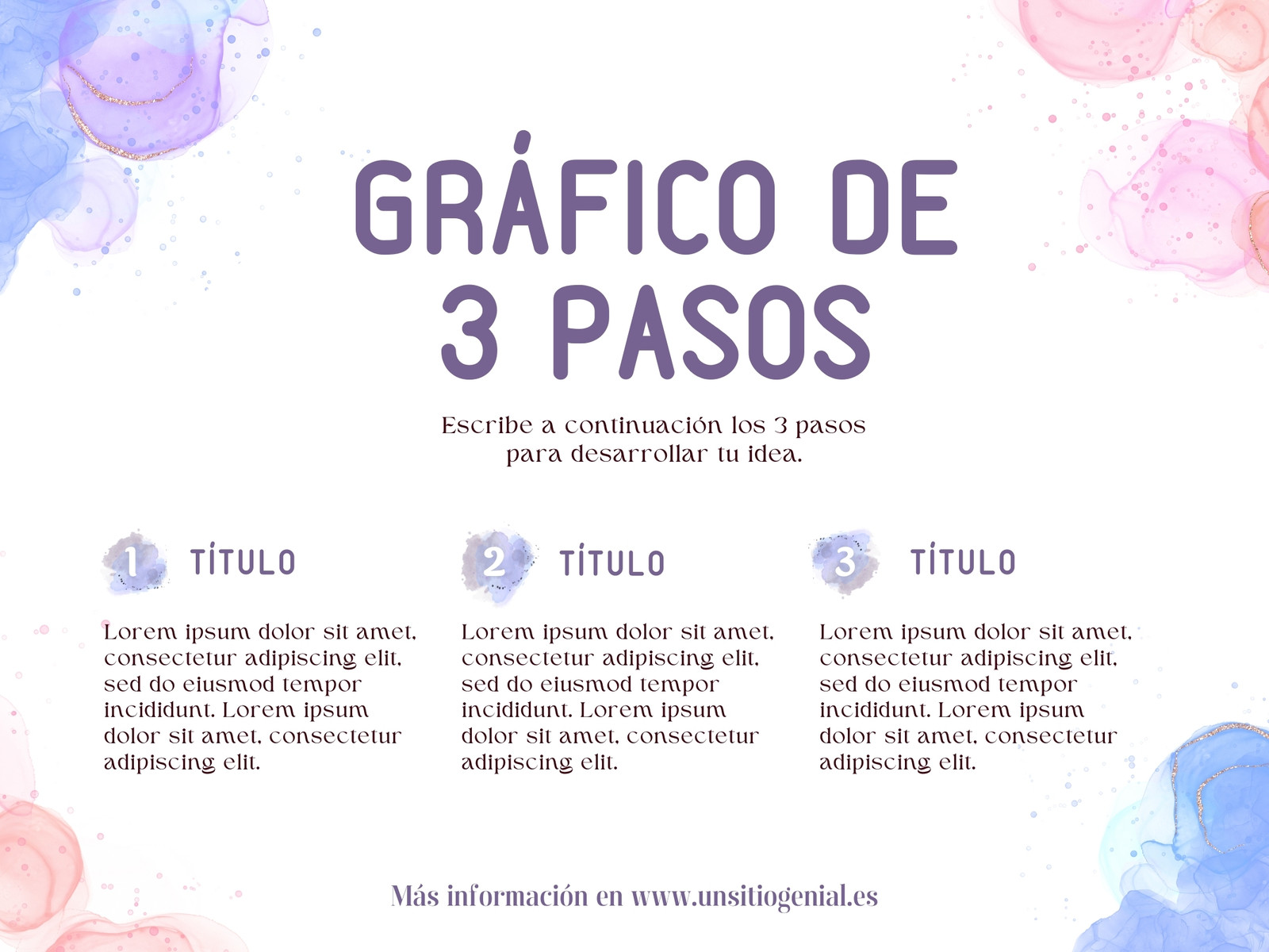 Grafico de 3 pasos Acuarela Rosa, blanco y azul