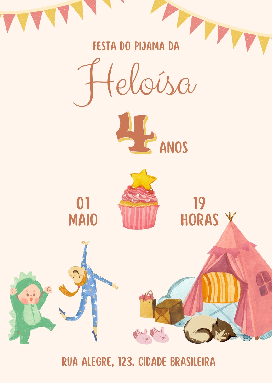 Convite aniversário infantil festa do pijama rosa