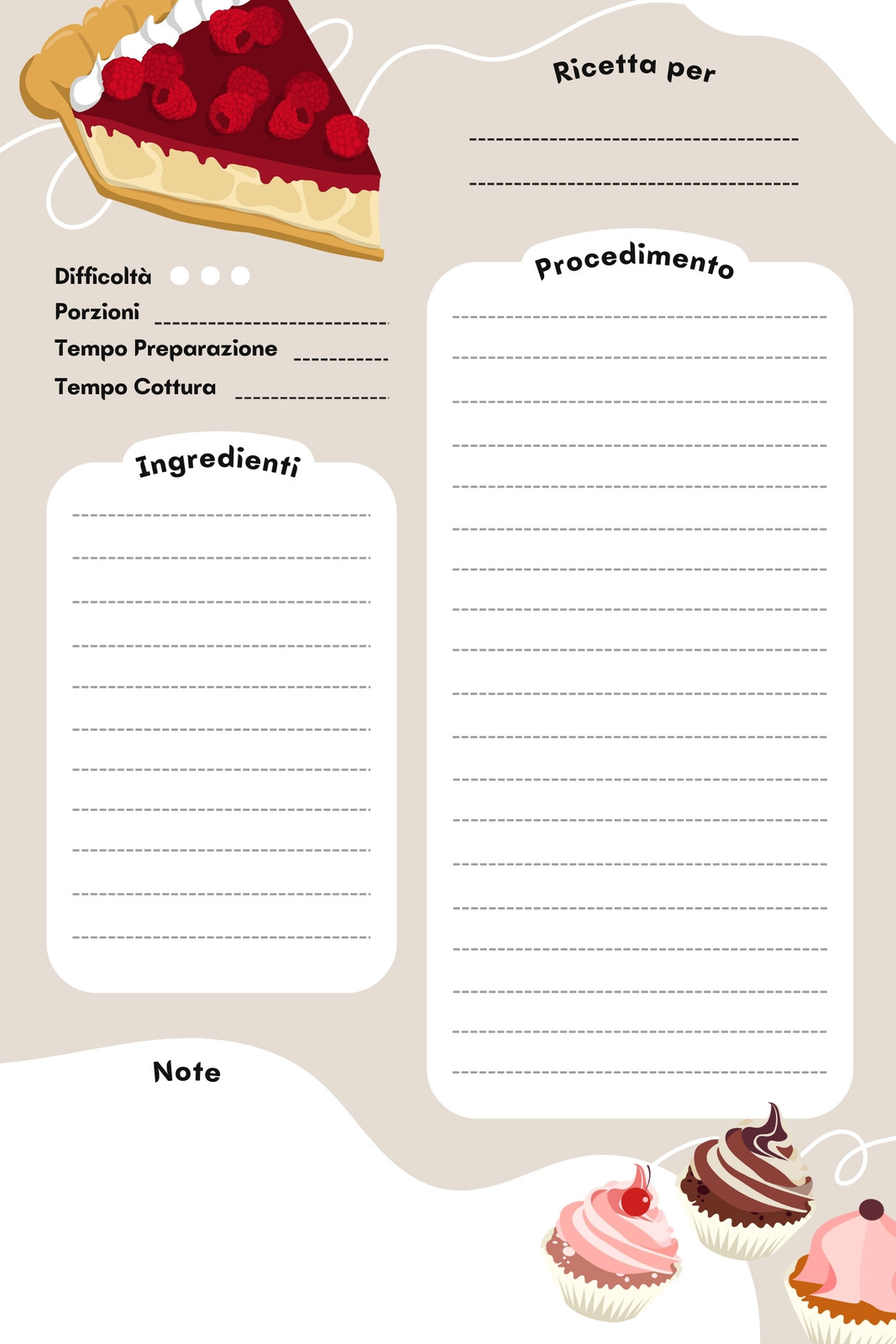 Scheda Ricetta Bianco e Beige Dessert