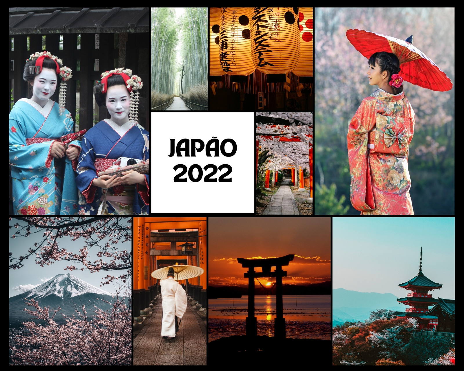 Montagem de fotos recordações da viagem ao Japão moderno minimalista