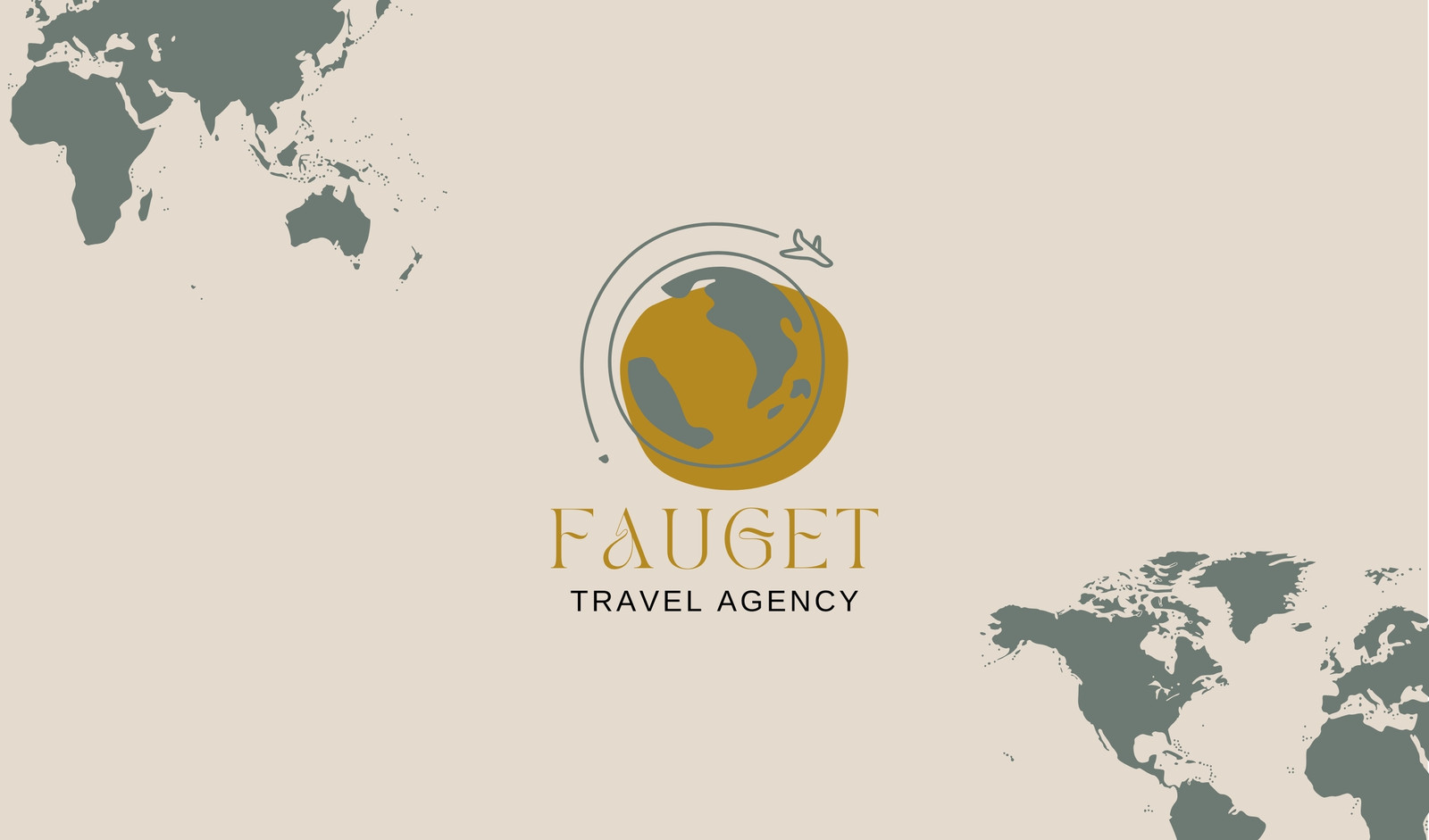 Light Gray & Green Illustrated Travel Agency Business Card