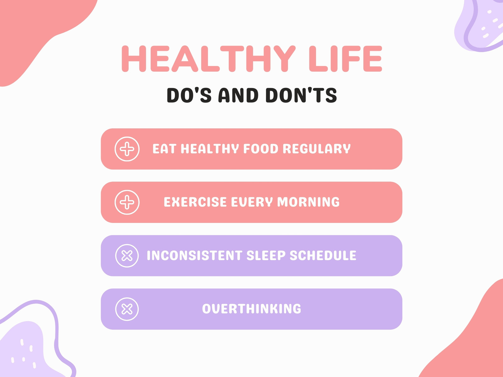 Pink Purple Abstract Minimal Healthy Lifestyle Do's and Don'ts Chart