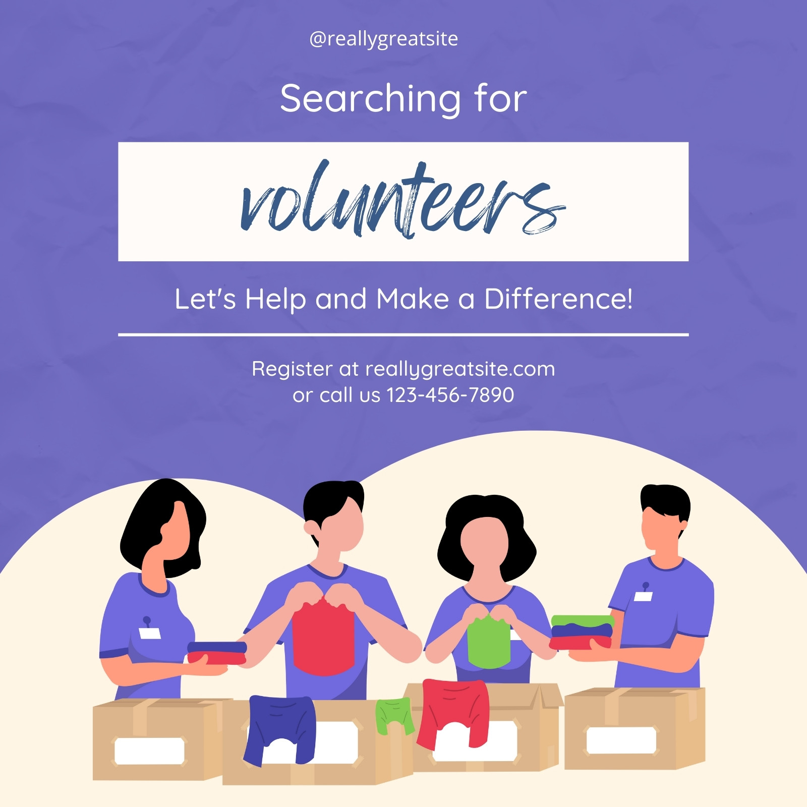 Purple Minimalist Illustration Volunteer Nedeed Make A Difference Instagram Post