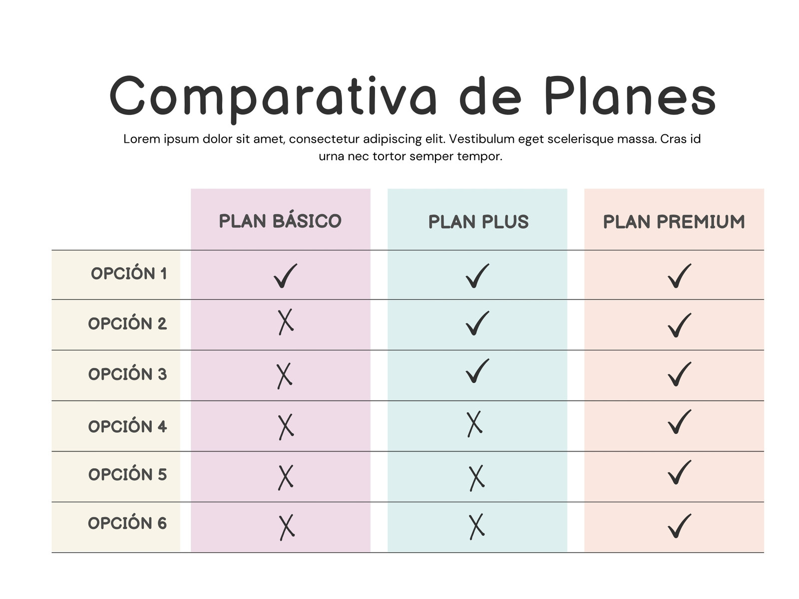 Gráfica Tabla Comparativa de Planes Básico Minimalista Blanco
