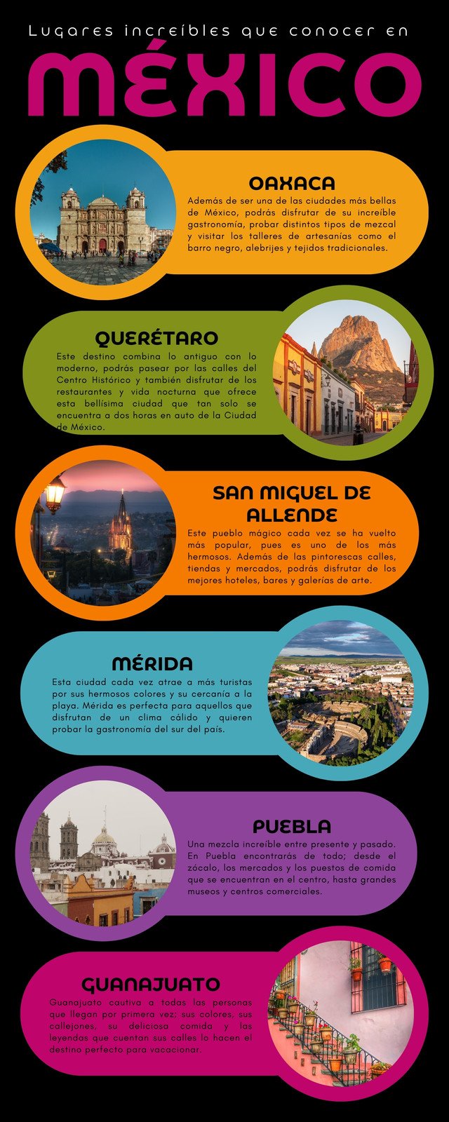 Infografía lugares increibles que conocer en Mexico turismo colorido