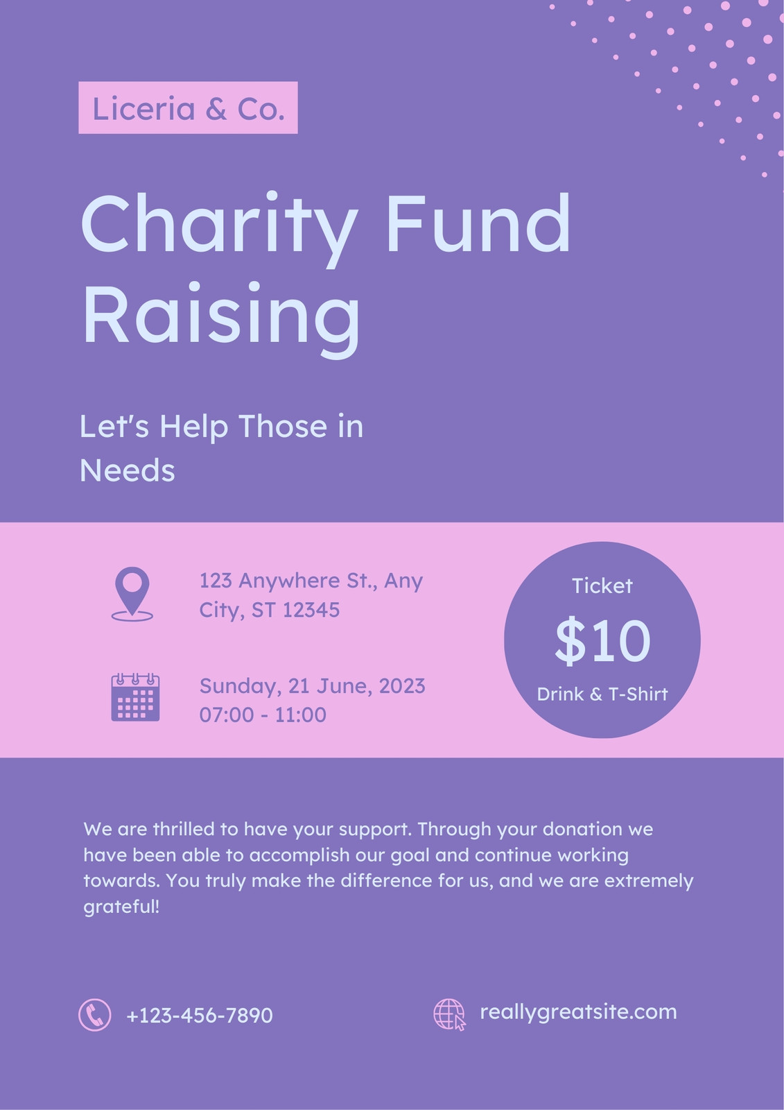 Pink Purple Creative Minimalist Charity Fund Raising Poster
