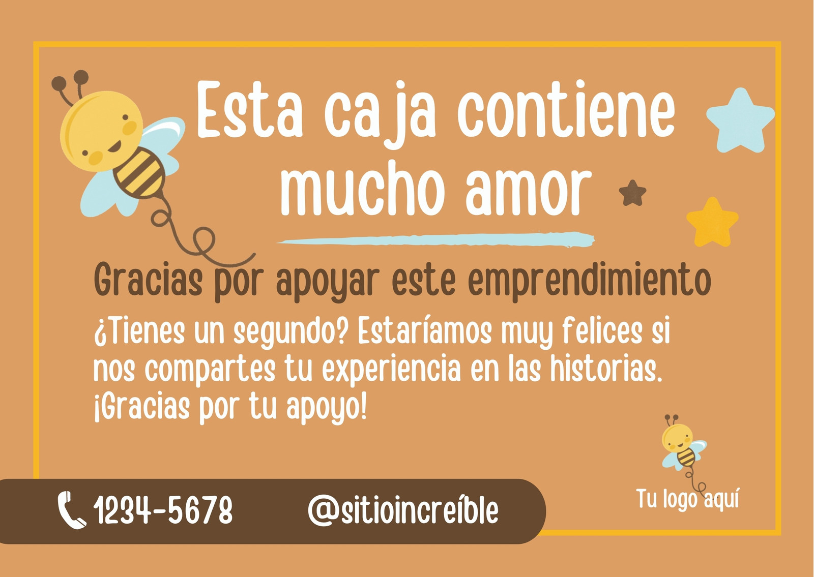 Tarjeta horizontal negocio infantil agradecimiento amarillo marrón celeste