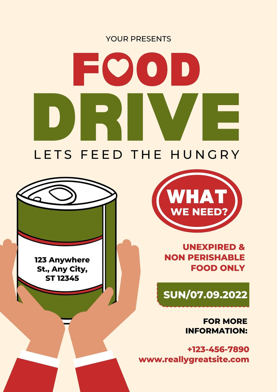 Cream Simple Illustration Food Drive Flyer