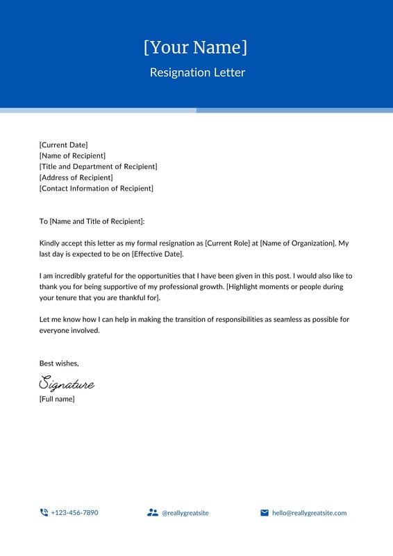 Resignation Letter Template 1 Weeks Notice