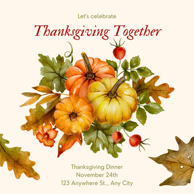 Colorful Illustration Thanksgiving Party Invitation For Print Invitation Canva template, beige