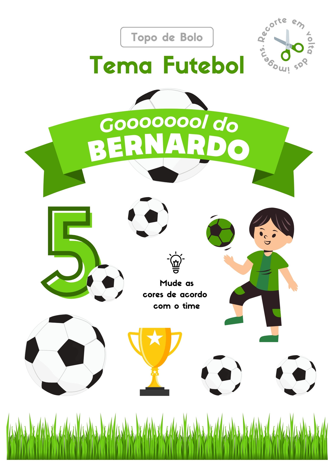 Topo de Bolo Tema Futebol com Menino e Menina para Impressão A4