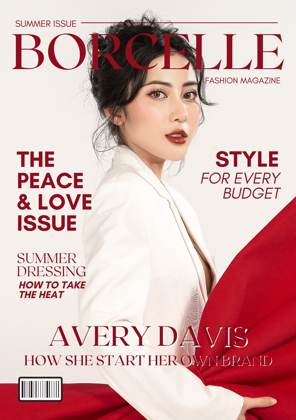 White and Red Clean Minimalist Fashion Magazine Cover