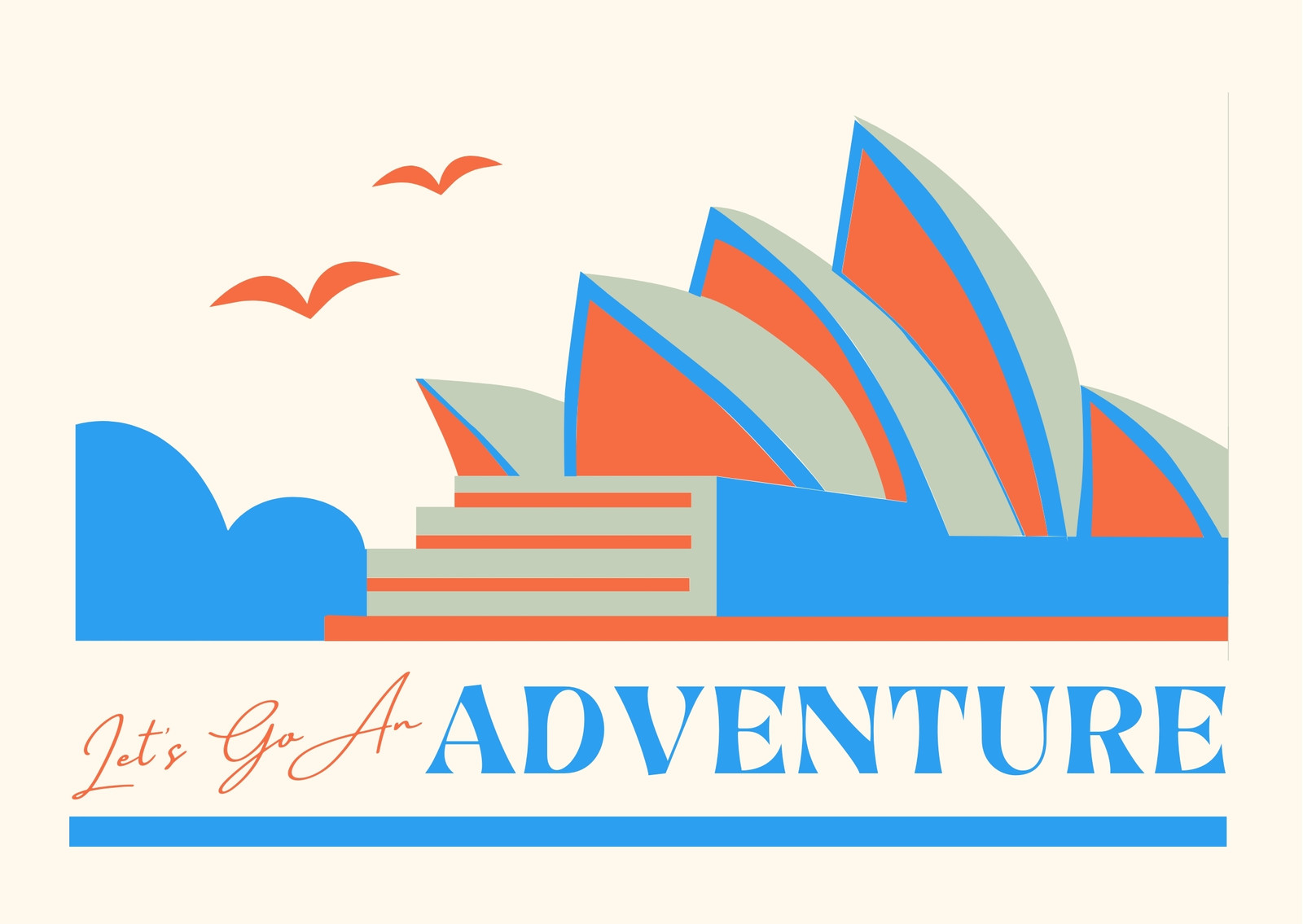 Cream Blue Simple Illustration Adventure Journey Postcard Cream Blue Simple Illustration Adventure Journey Postcard