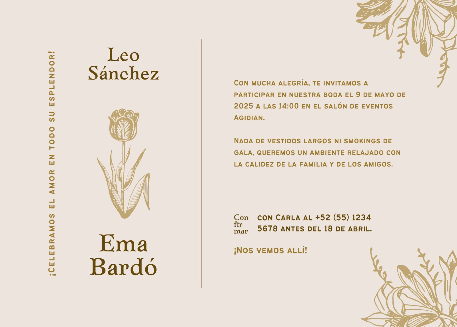 Dorado Beige Café Oscuro Anuncio de Boda Felicitación Personal Tarjeta