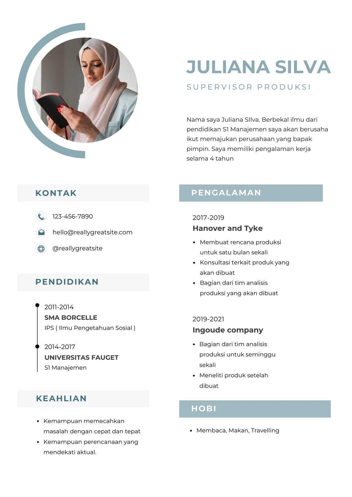 Putih Toska Modern Bersih Resume