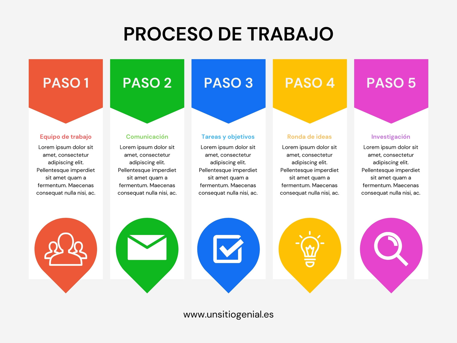 Gráfica Proceso de Trabajo Pasos Instrucciones Empresa Profesional Colorido
