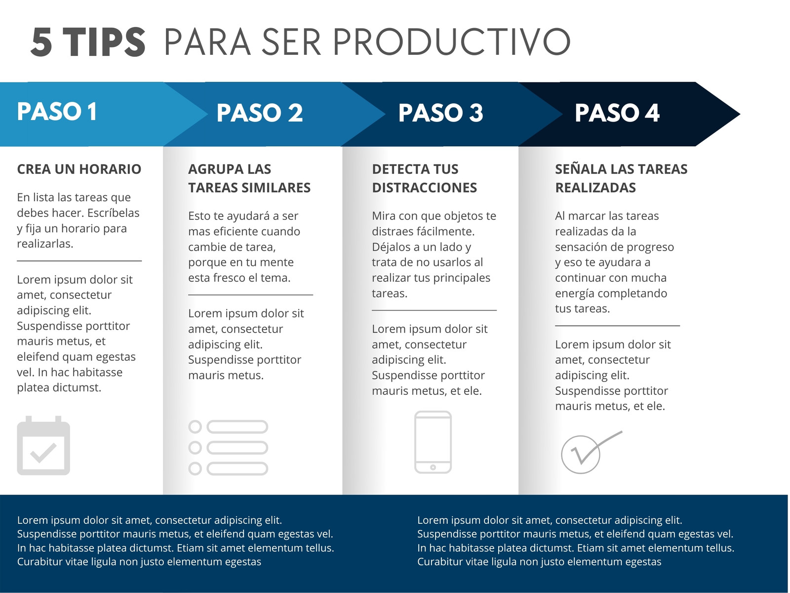 Gráfico Tips para ser productivo Azul