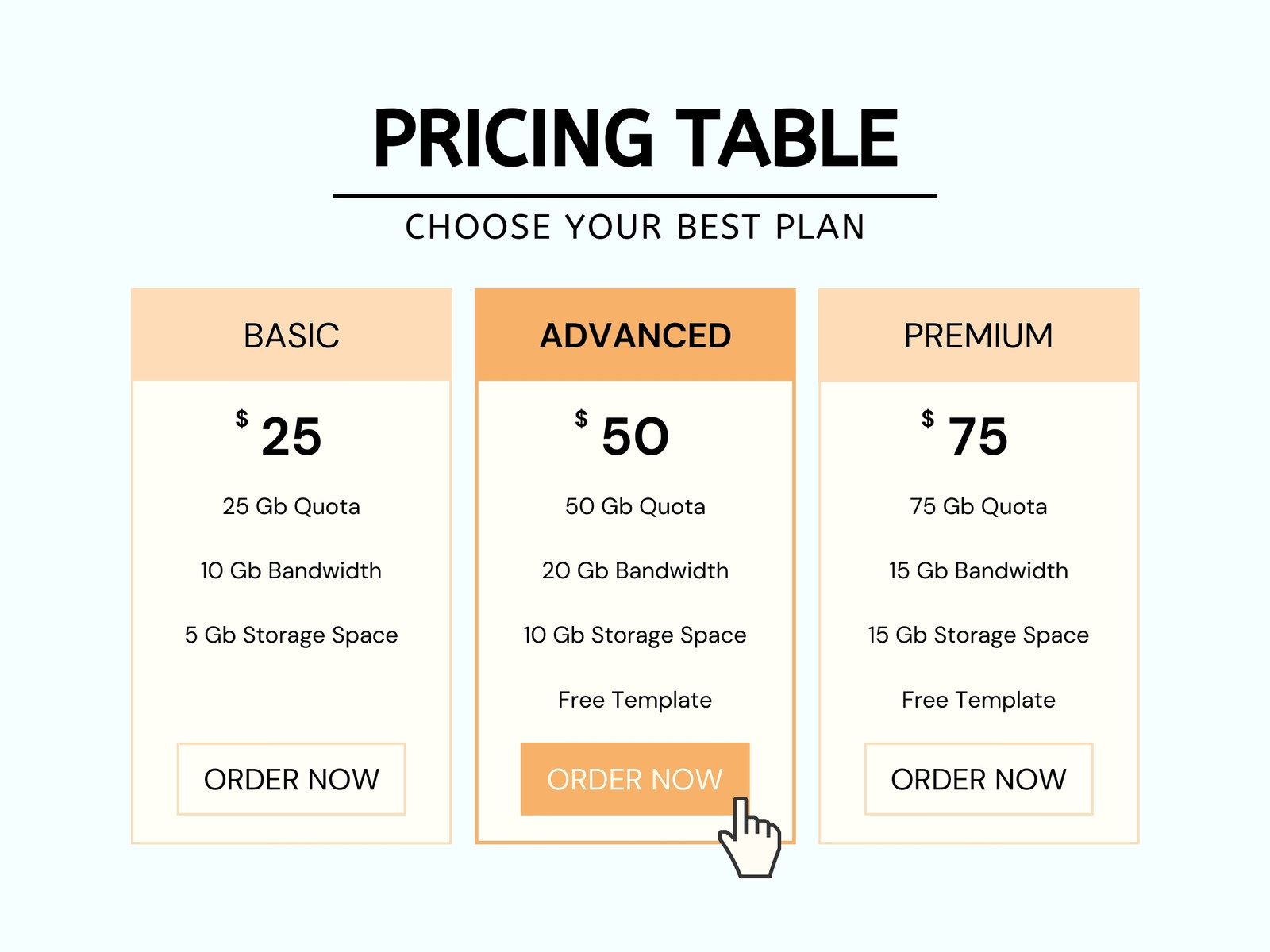Orange Black UI Minimal Pricing Table Chart