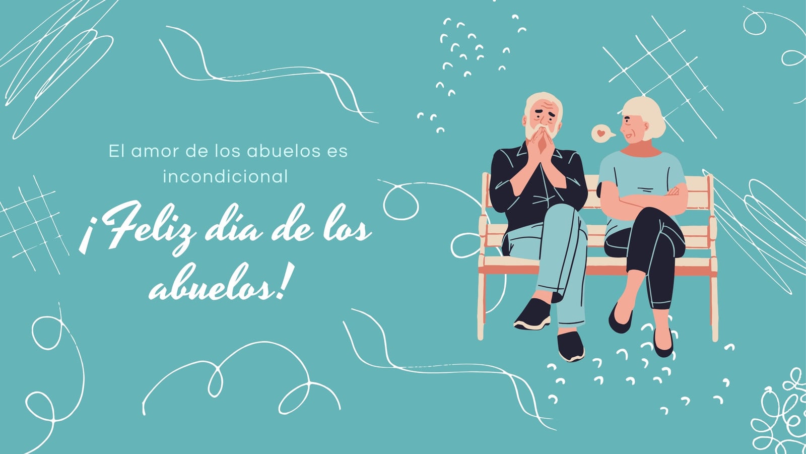Portada para Facebook - Feliz día de los abuelos - Ilustrado, frase y turquesa