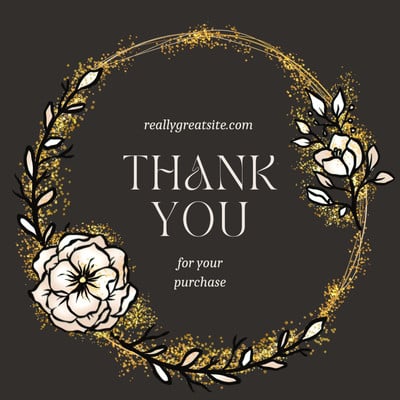 Luxury Flower Thank You Circle Sticker Canva template, gold