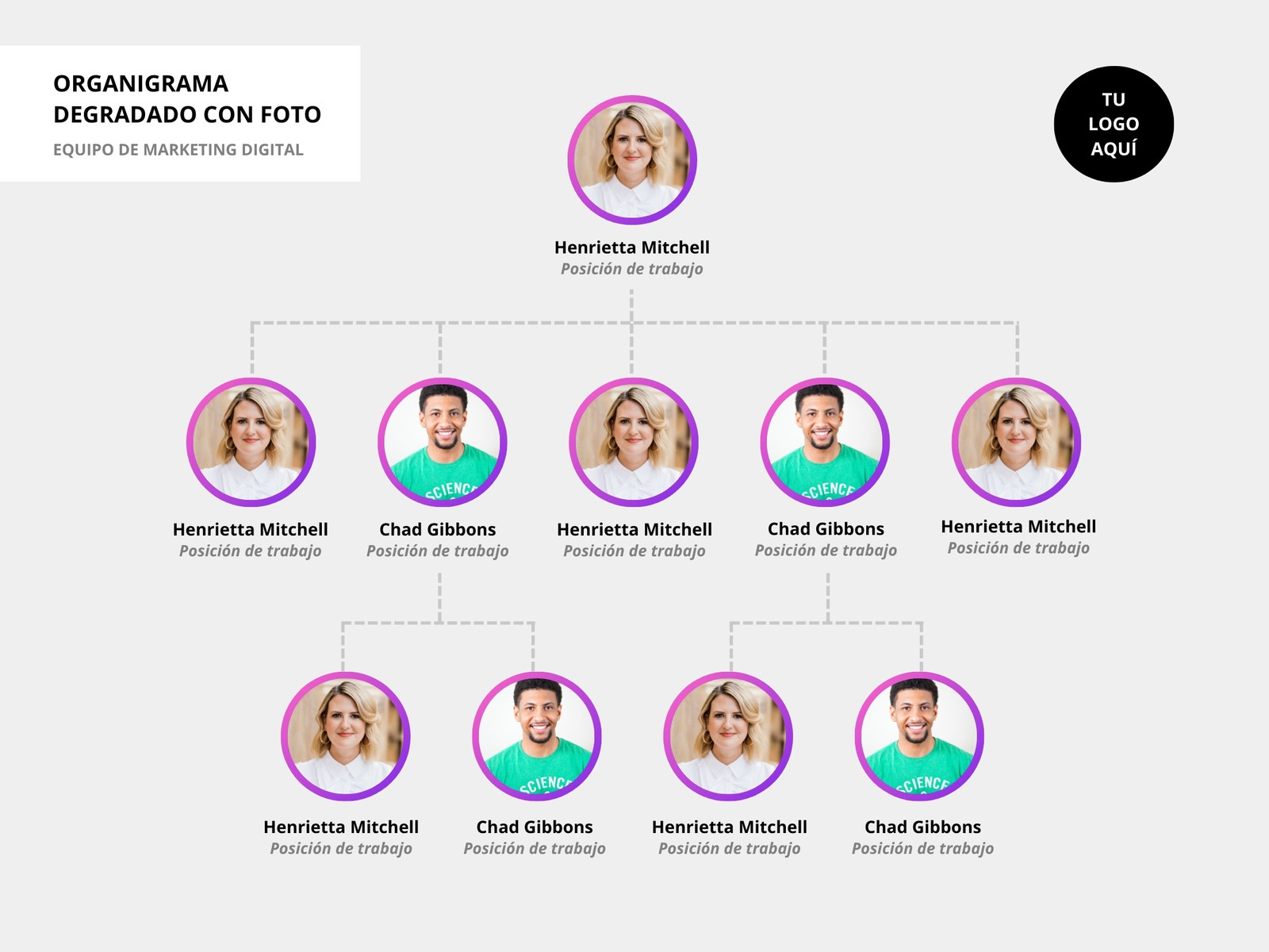 Grafico organizacion de equipo profesional gris negro blanco fuscia morado