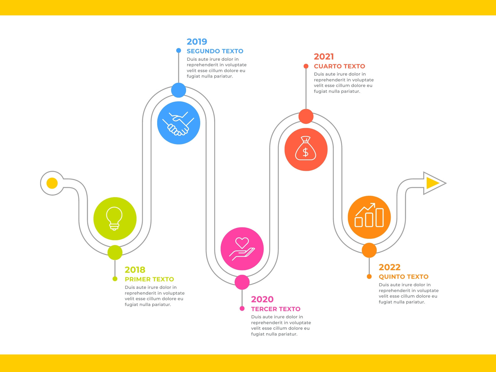 Gráfico de Línea de tiempo Timeline Flujo Proceso Multicolor Saturados
