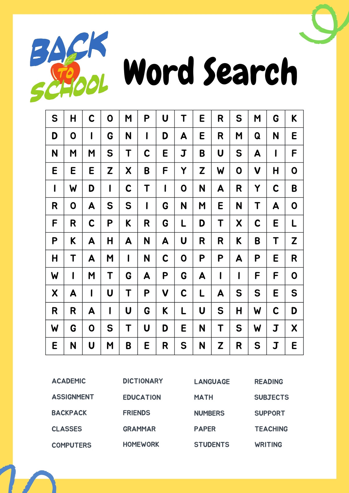 Back To School Word Search Activity Worksheet Back To School Word Search Activity Worksheet