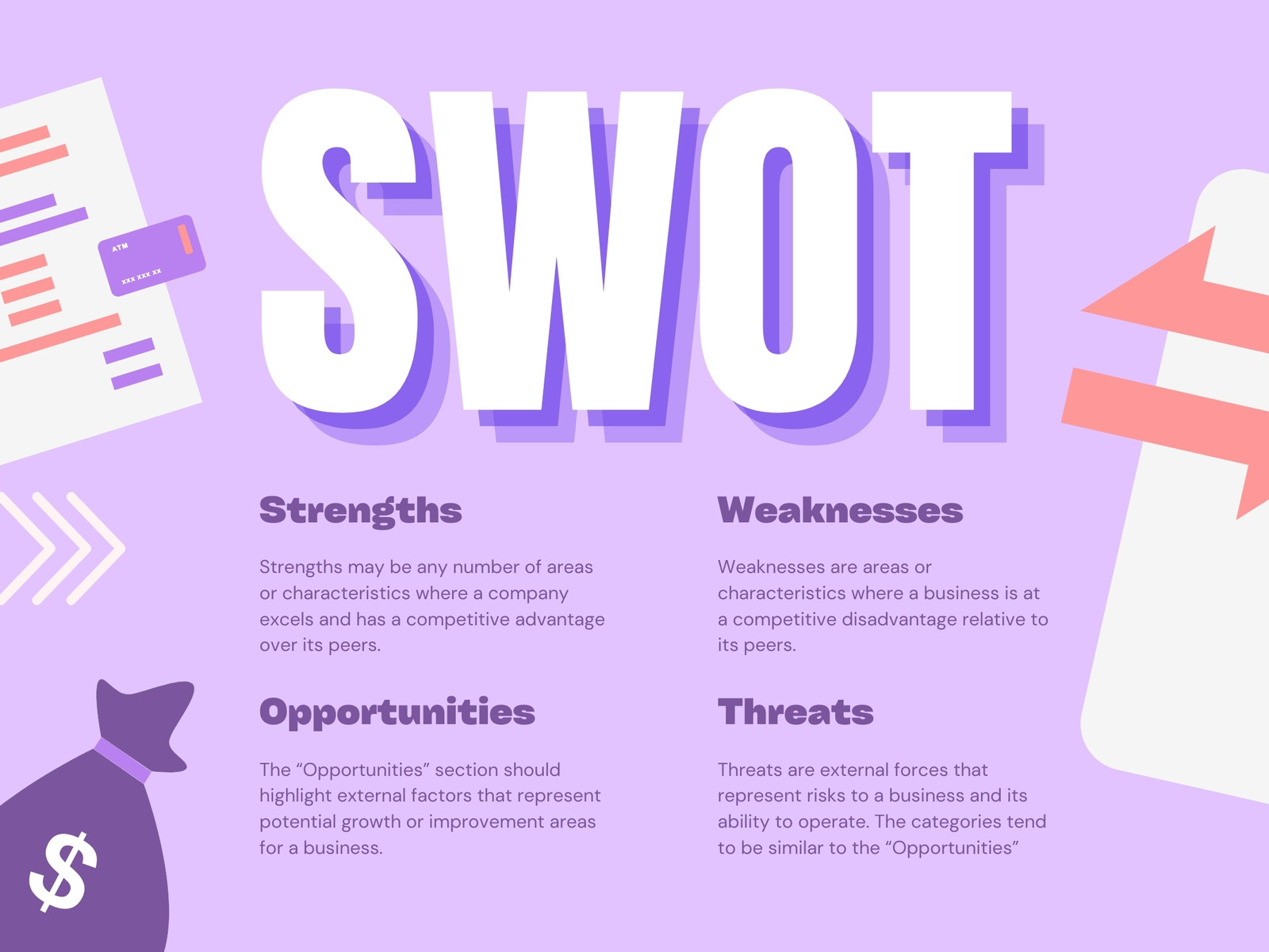 Soft Purple Modern Illustrative SWOT Analysis Template