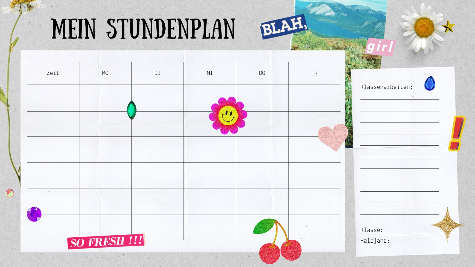 Weiß-hellgrauer Stundenplan in Scrapbook-Optik Schule Mein Stundenplan Weiß-hellgrauer Stundenplan in Scrapbook-Optik Schule Mein Stundenplan