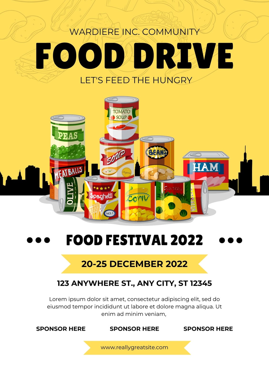 Yellow and White Modern Food Drive Flyer