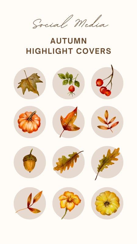 Colorful Illustration Autumn Highlight Cover Instagram Story Canva template, beige