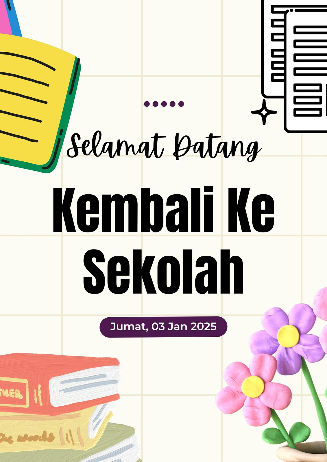 Krem Ilustrasi GarisSelamat Kembali Sekolah Poster