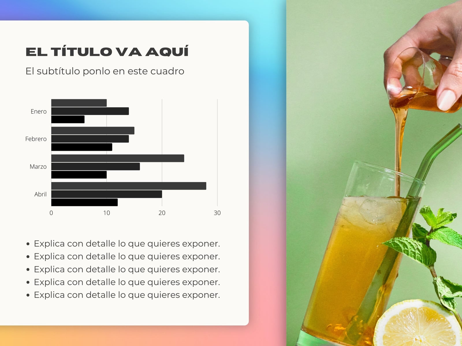 Gráfico de Barras con Texto Moderno Gradiente Rosa Naranja Azul