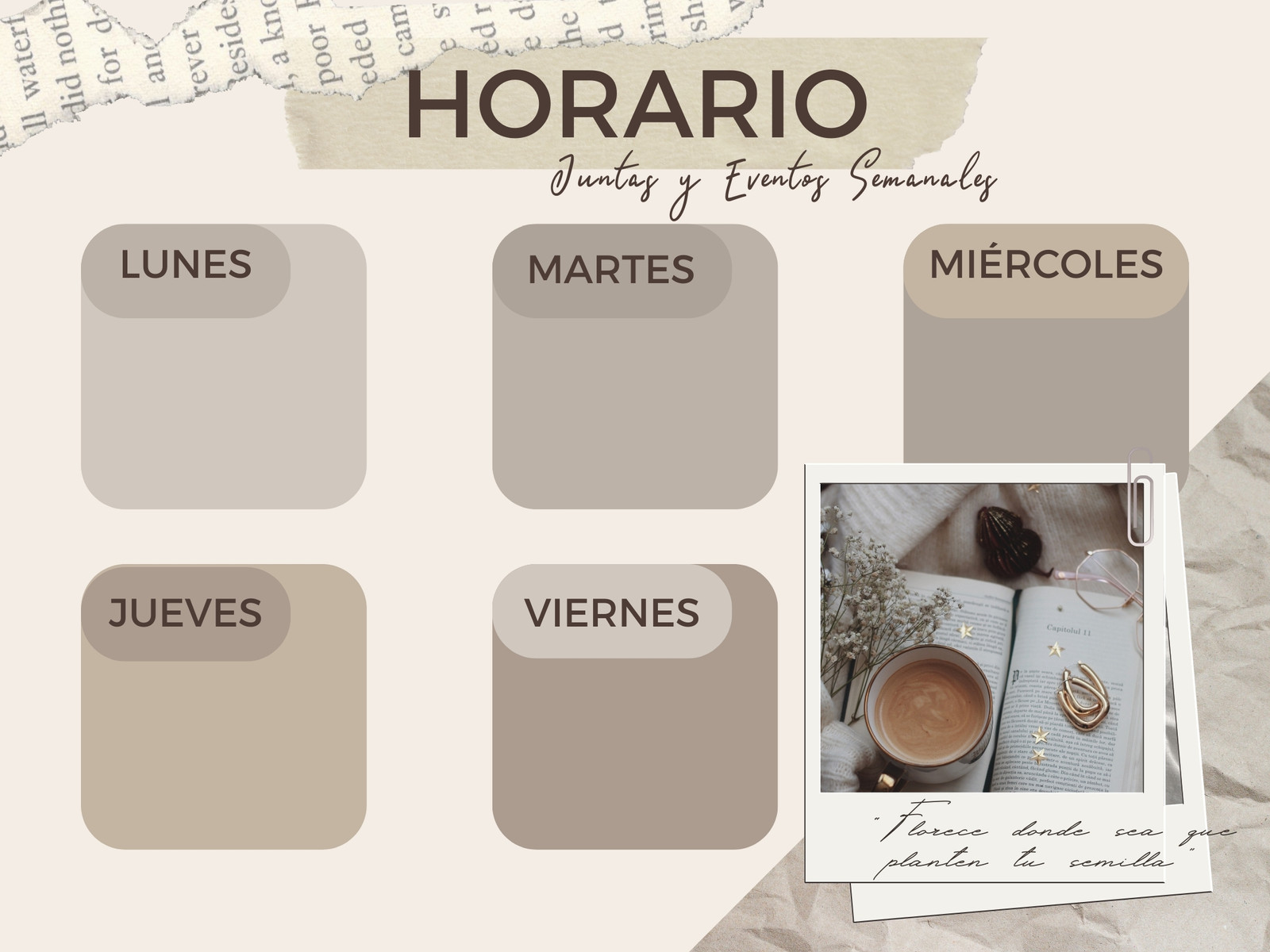 Gráfico Horario Semanal Vintage Colores Neutros