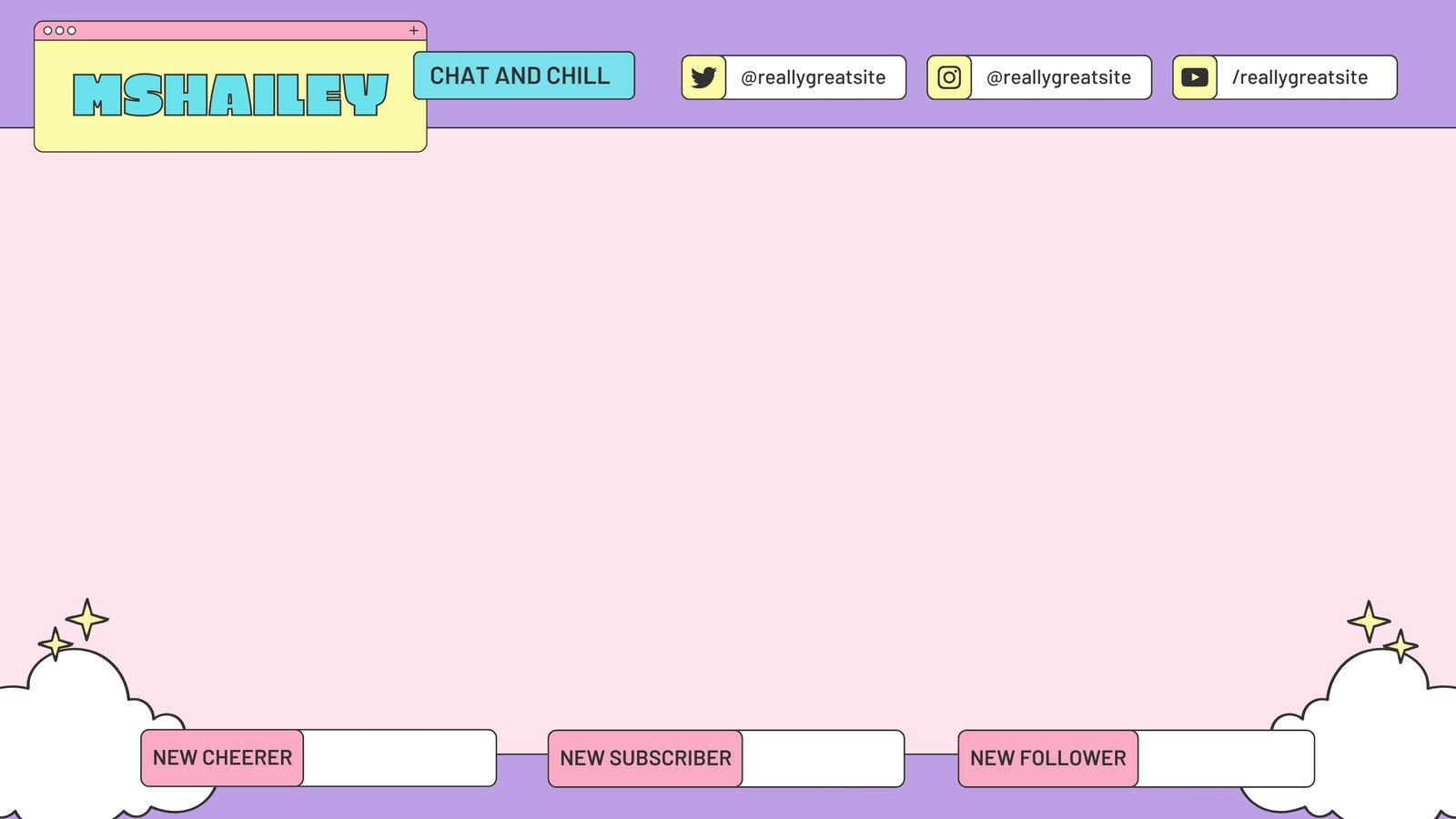 Purple Teal Pastel Yellow Gamer Girl Just Chatting Twitch Overlay