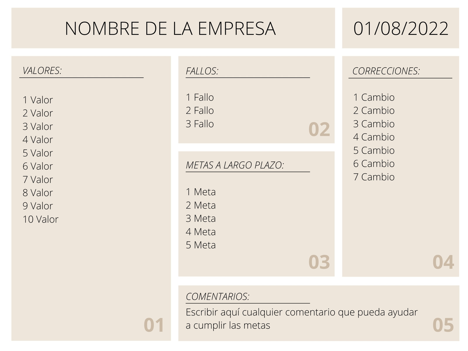 Gráfico tabla comparativa valores de la empresa minimalista beige