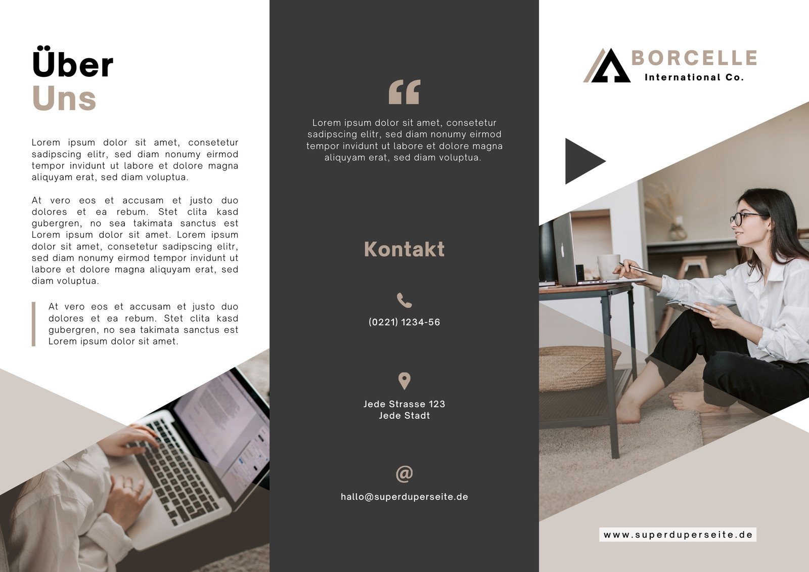 Modern Beige Schwarz Broschüre Dreiseitig Business