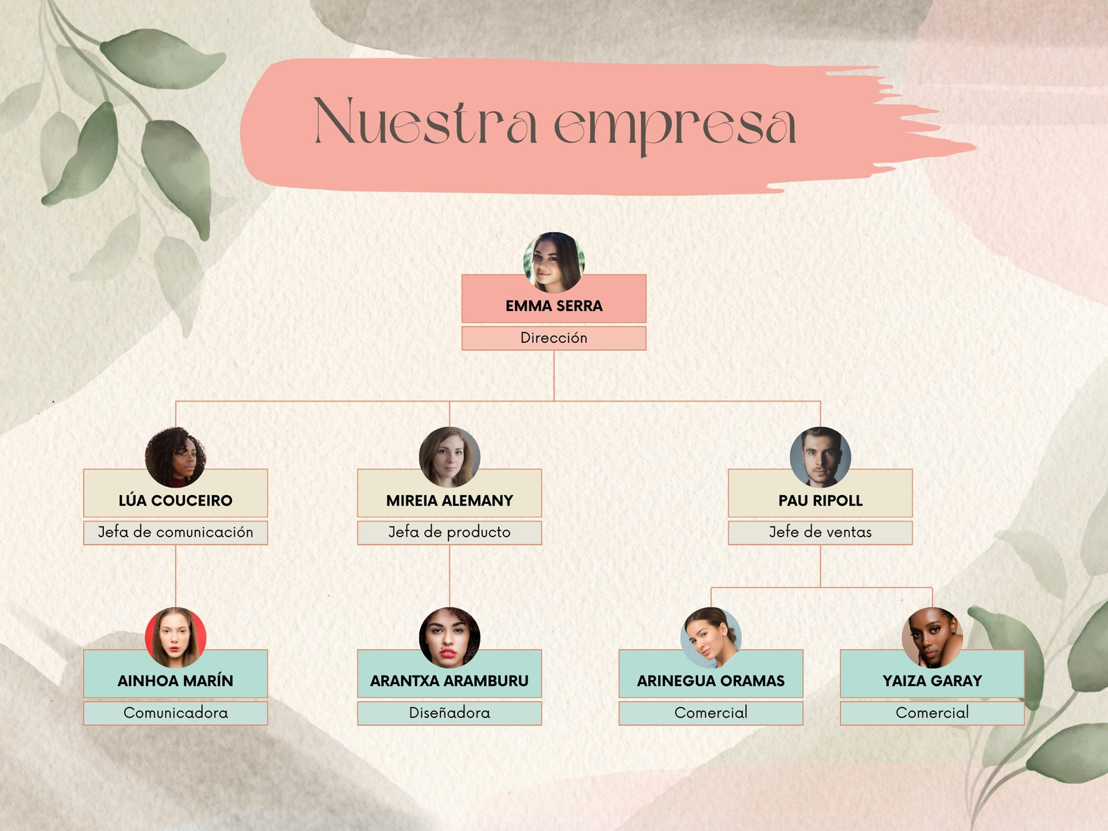 Gráfico Organigrama Empresa Orgánico Verde Rosa Beige