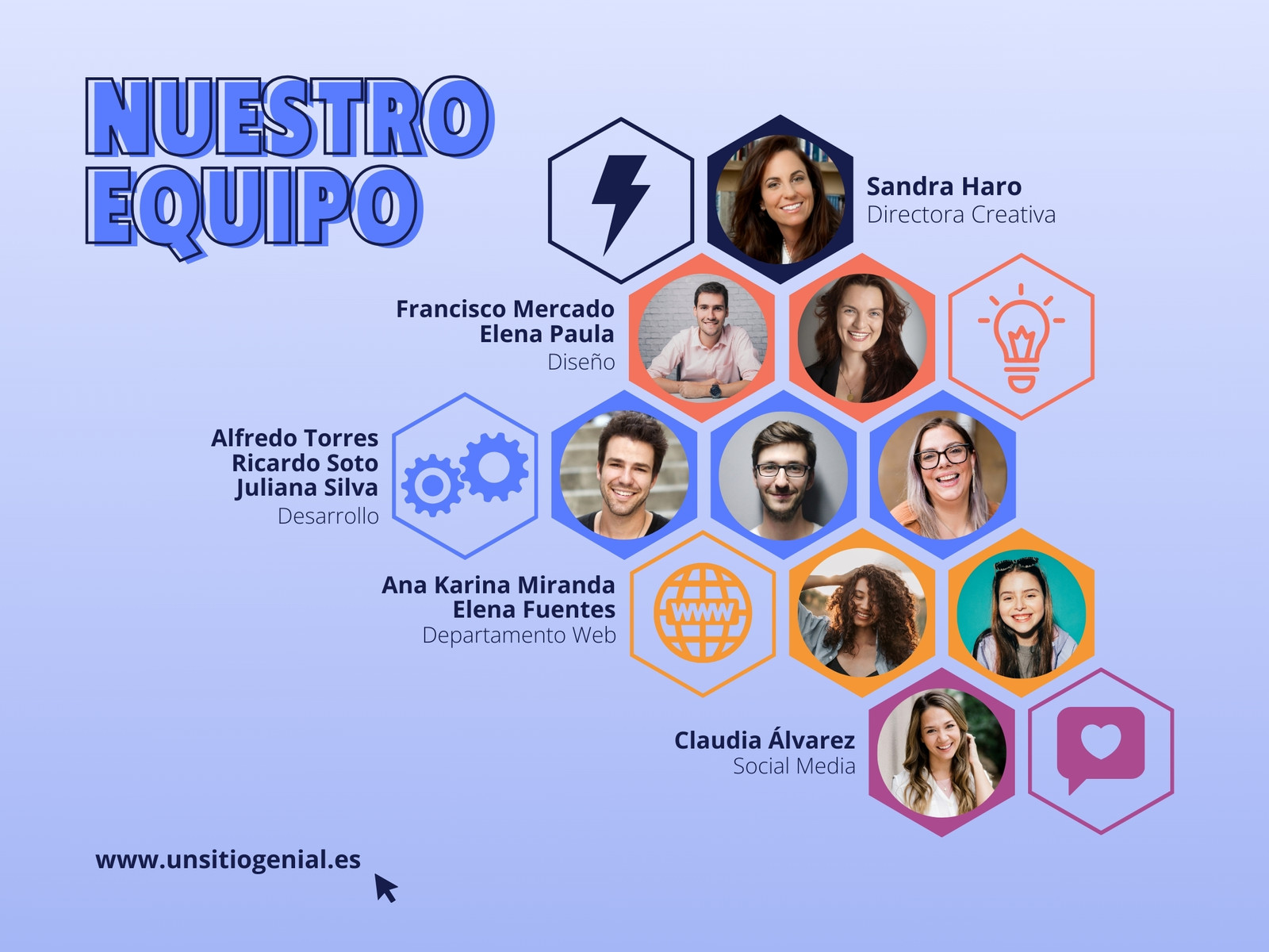 Gráfico Colmena Equipo Trabajo Organigrama Corporativo Empresa Profesional Moderno Azul