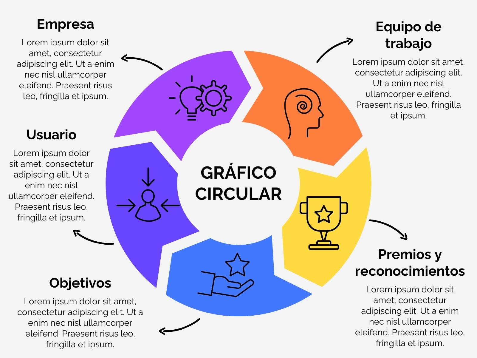 Gráfico Circular Empresarial Diagrama Datos Iconos Corporativo Profesional Multicolor