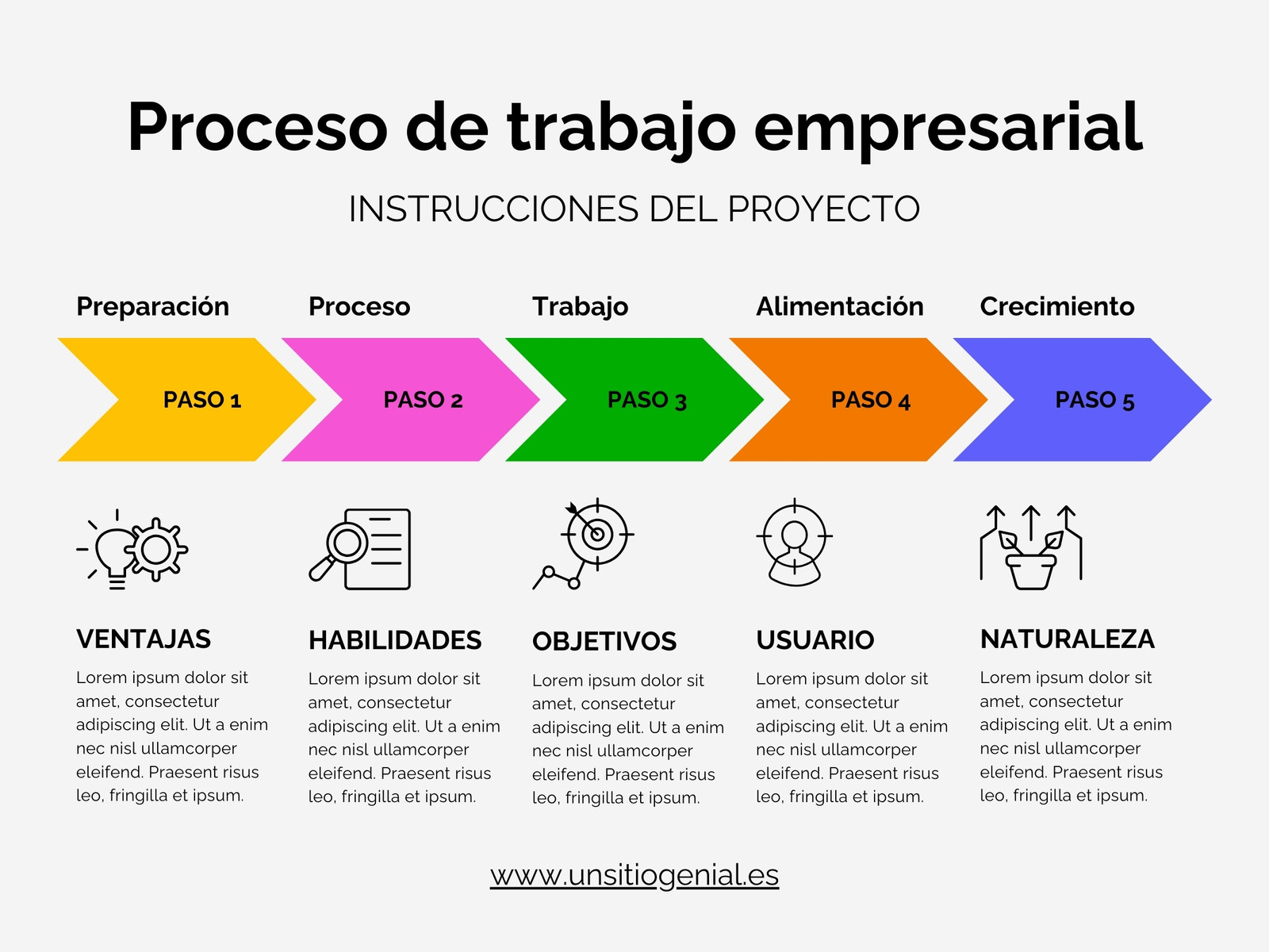 Gráfico Empresarial Proceso de trabajo Instrucciones Pasos Profesional Corporativo Multicolor