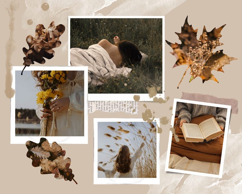 Aesthetic Elegant Autumn Photo Collage Canva template, beige