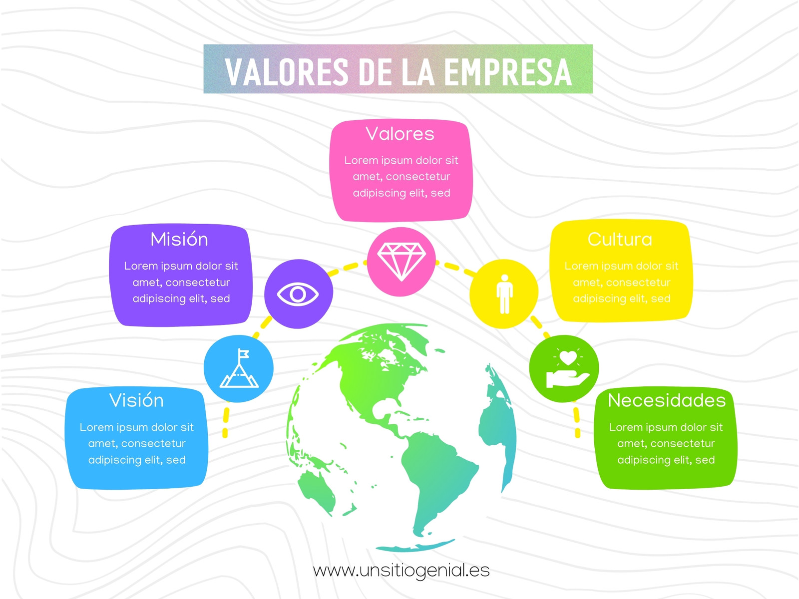 gráfico valores de la empresa esquemático multicolor