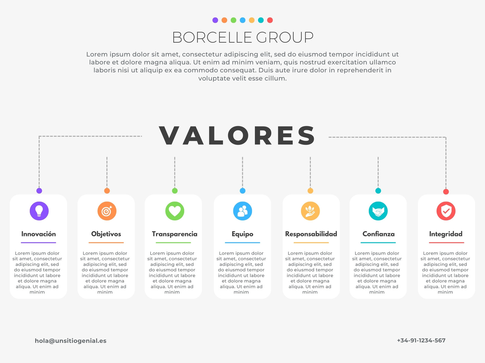 Gráfico sobre los Valores de la Empresa con Iconos Moderno y Creativo Multicolor