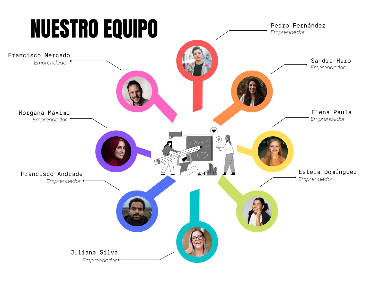 Gráfico del equipo de trabajo colorido simple
