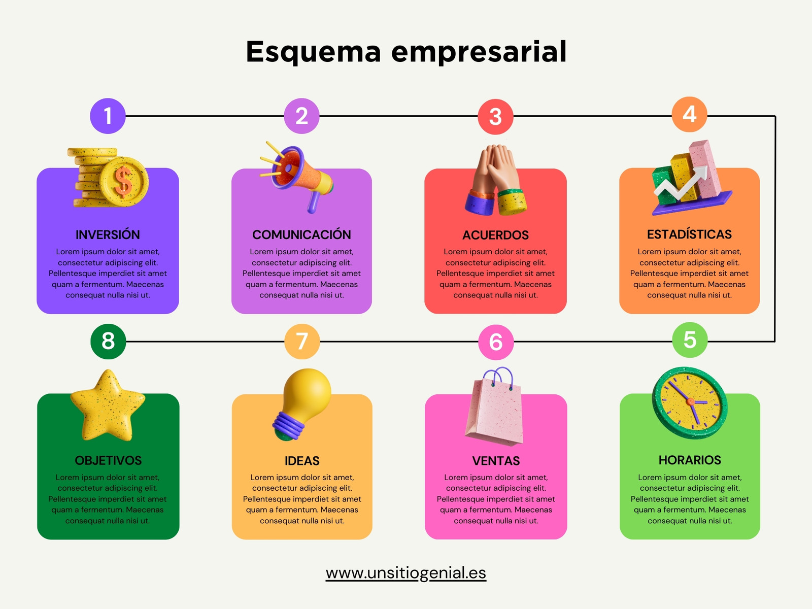 Cartel Esquema Gráfico Empresarial Iconos 3D Corporativo Multicolor