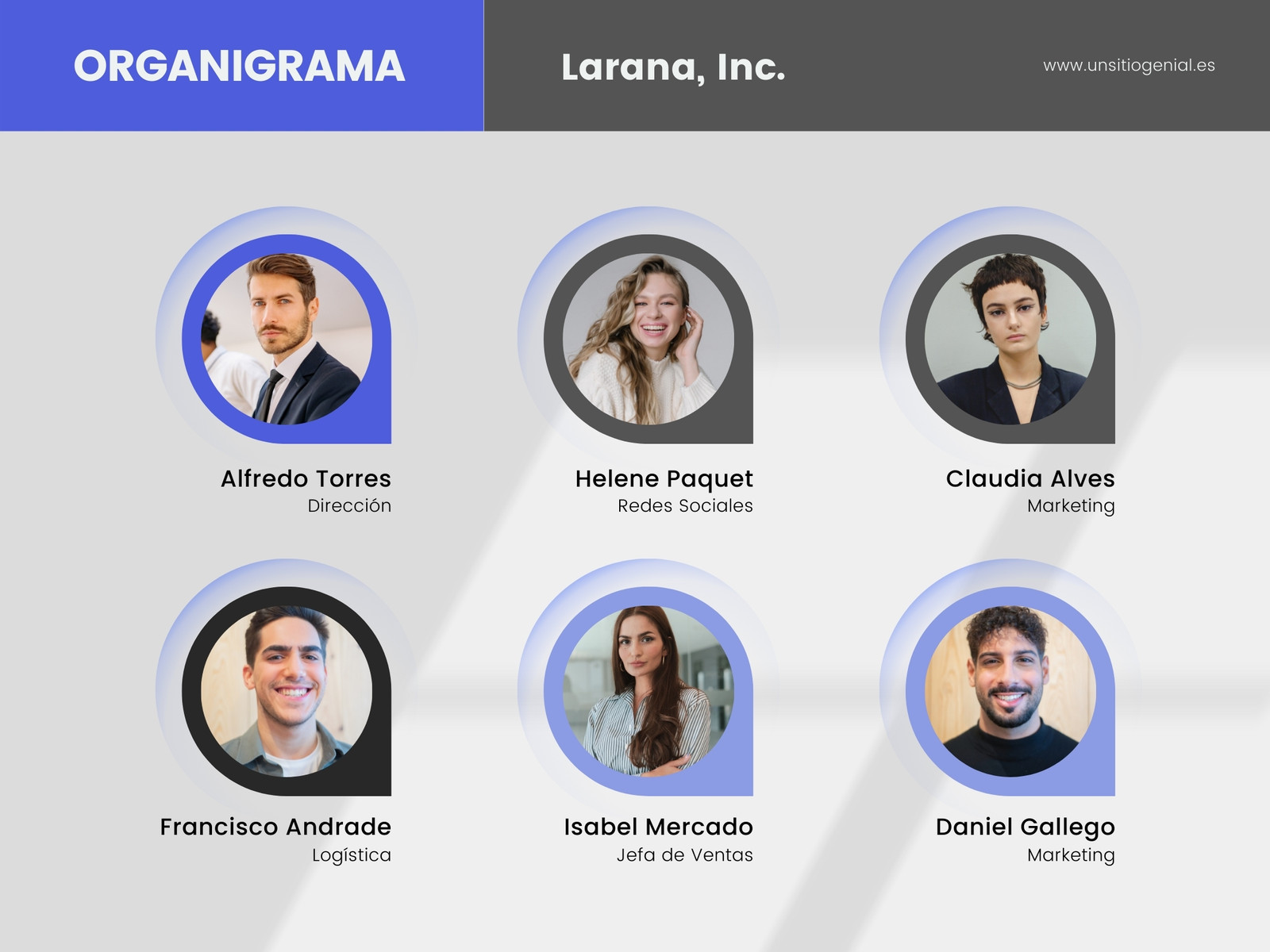 Gráfico Organigrama Empresa Corporativo Moderno Azul Gris